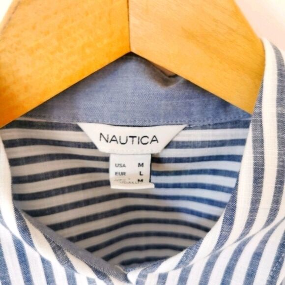 Nautica M striped blue and white dress shirt medium - Picture 3 of 6